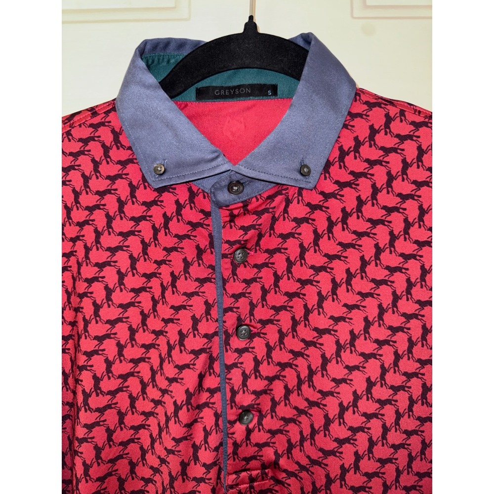 Greyson Mens Wolf Print Golf Polo Shirt Red Black Blue Size S Short Sleeve